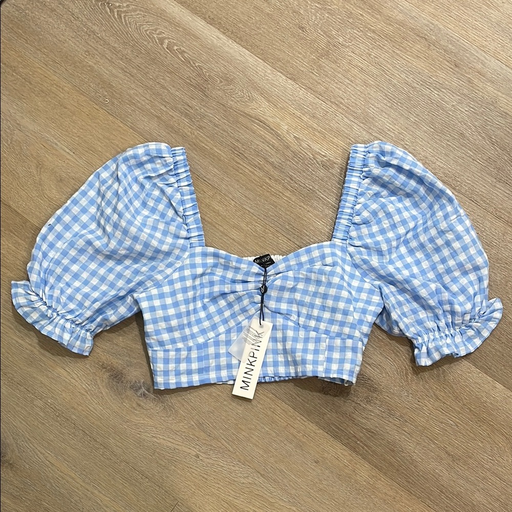 MINKPINK Gingham Puff Sleeve Blouse